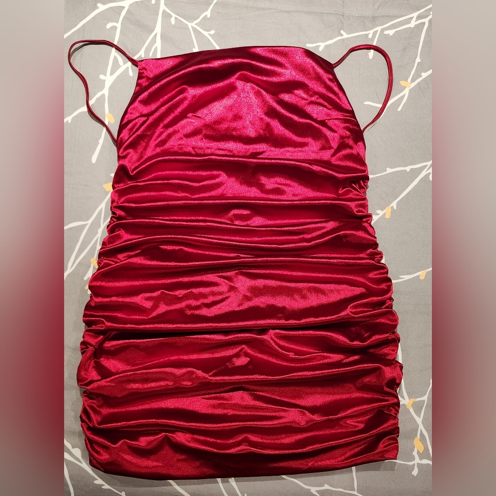 Satin Ruched Mini Dress - Picture 2 of 4